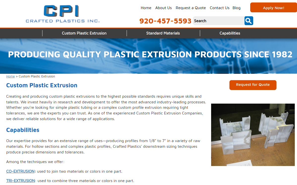 Crafted Plastics Inc website screenshot