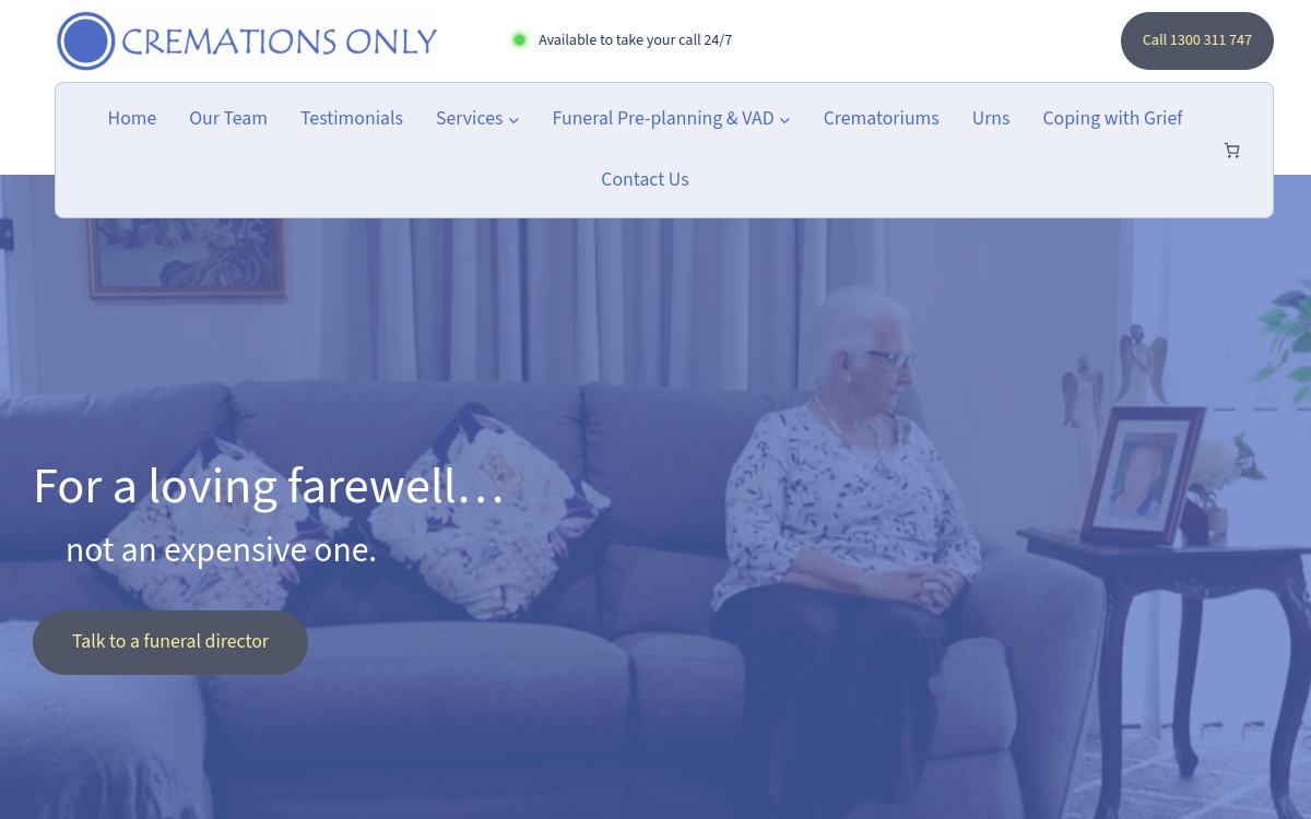 Cremations Only website screenshot