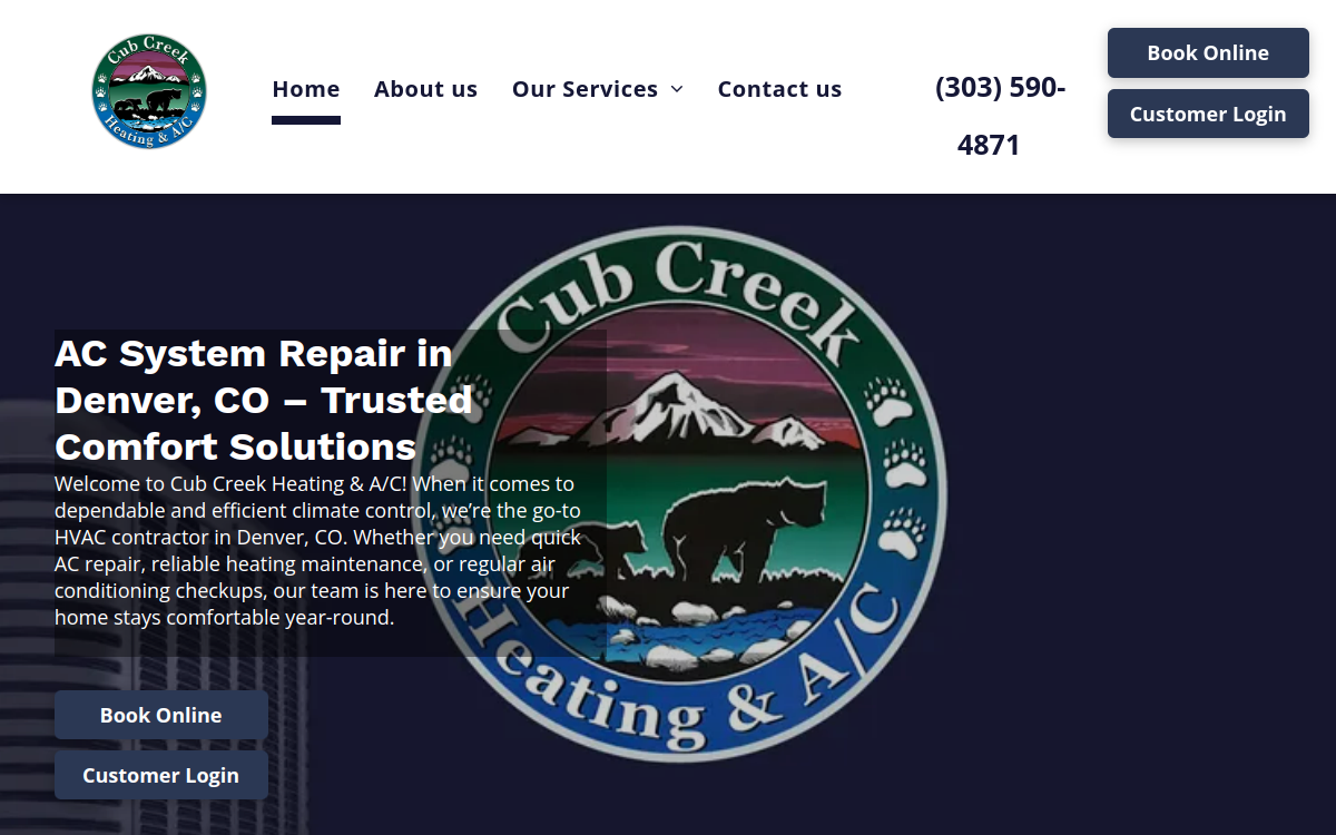Cub Creek Heating & A/C website screenshot