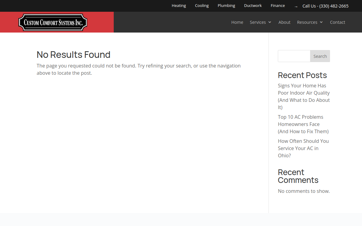 Custom Comfort Systems website screenshot