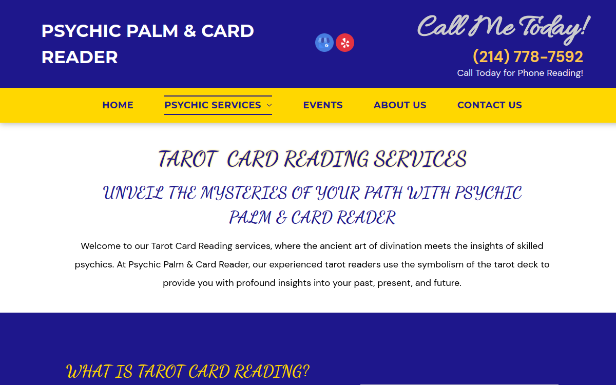 Psychic Palm & Card Reader website screenshot