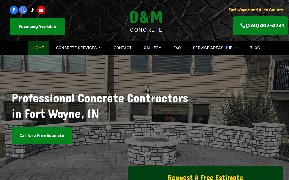 D & M Concrete website screenshot