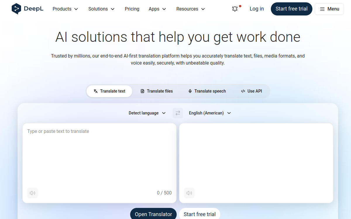 DeepL website preview
