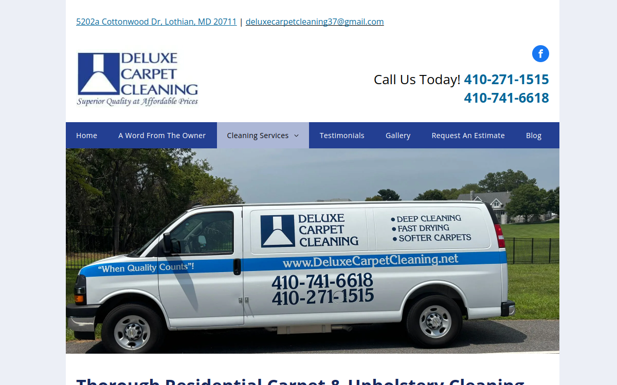 Deluxe Carpet Cleaning website screenshot