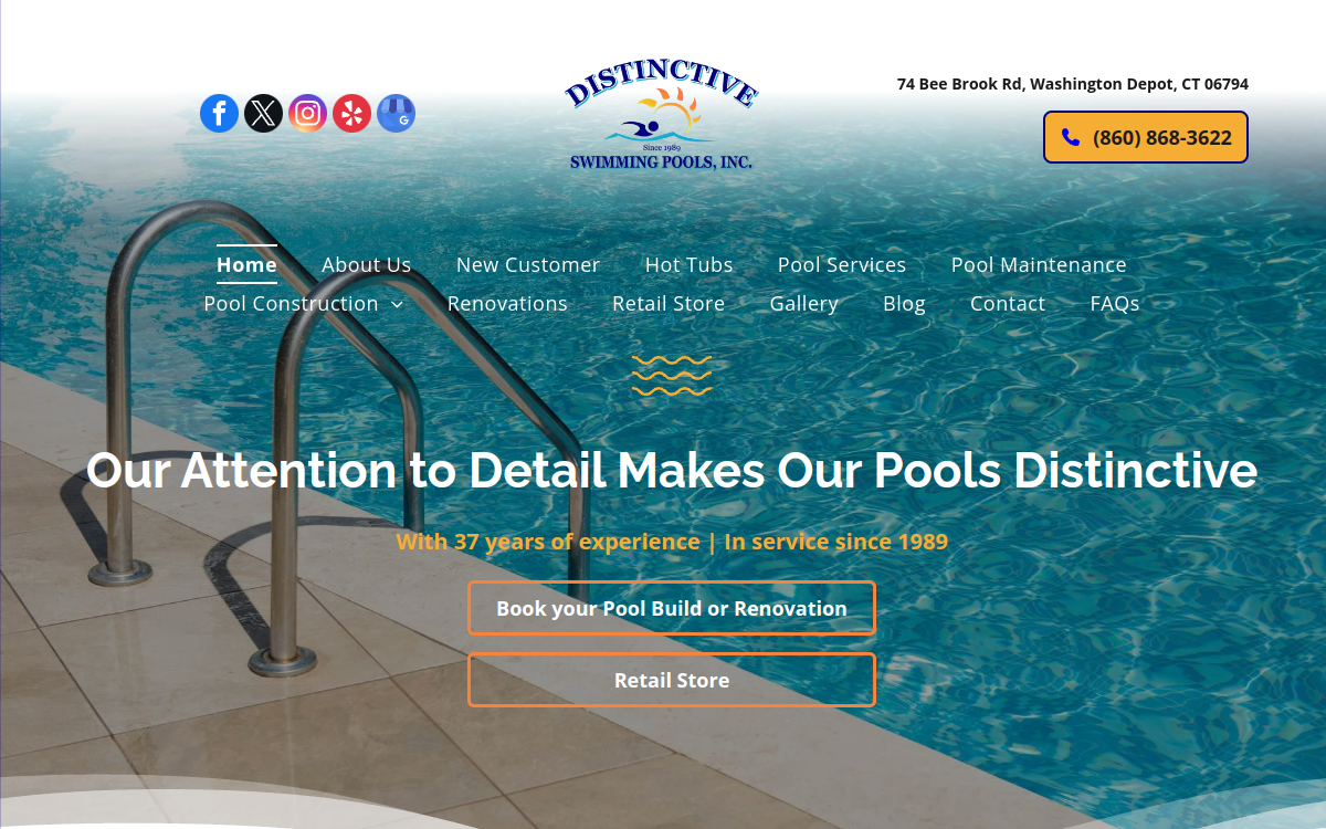 Distinctive Swimming Pools website screenshot
