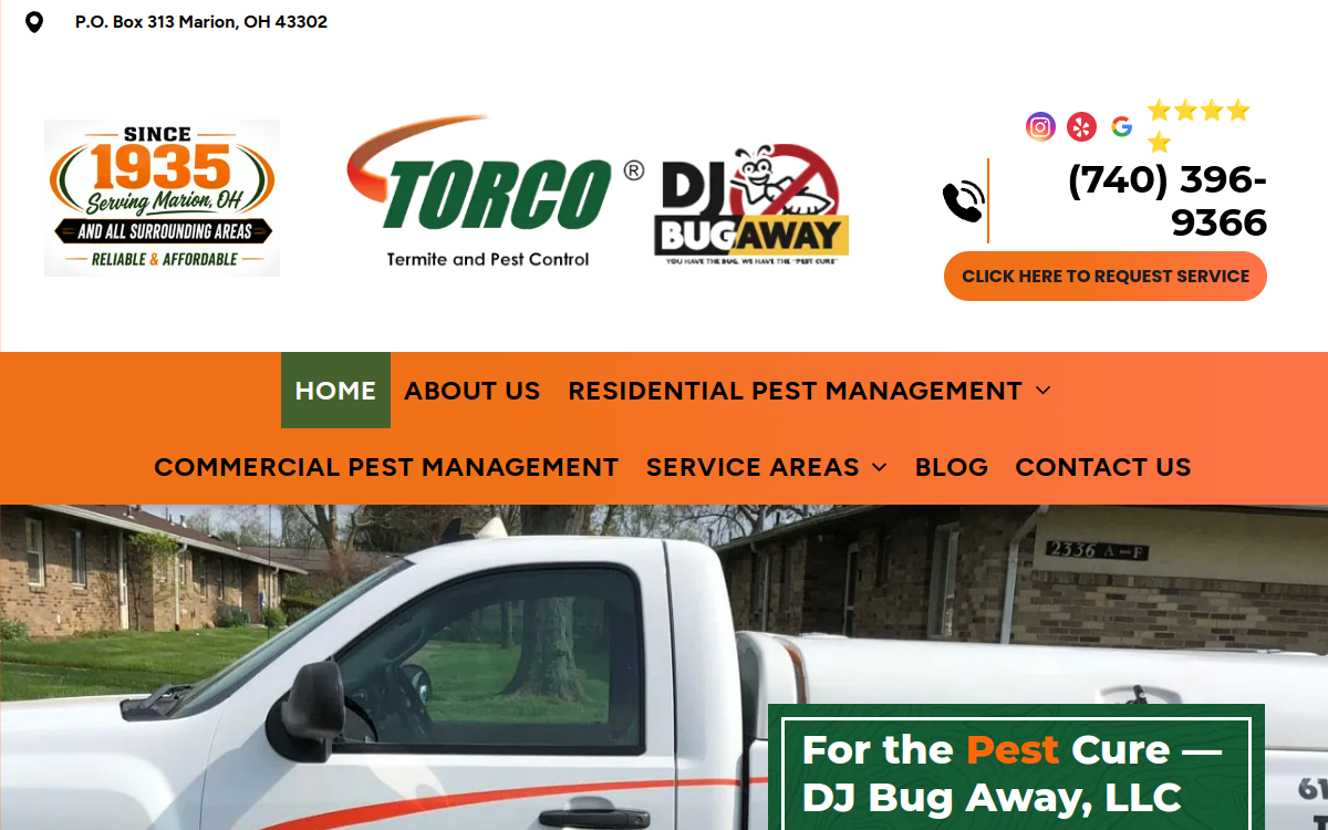 D/J Bug Away, LLC website screenshot