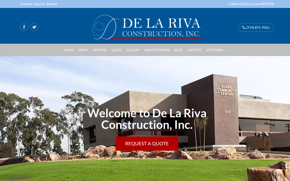 De La Riva Construction, Inc. website screenshot