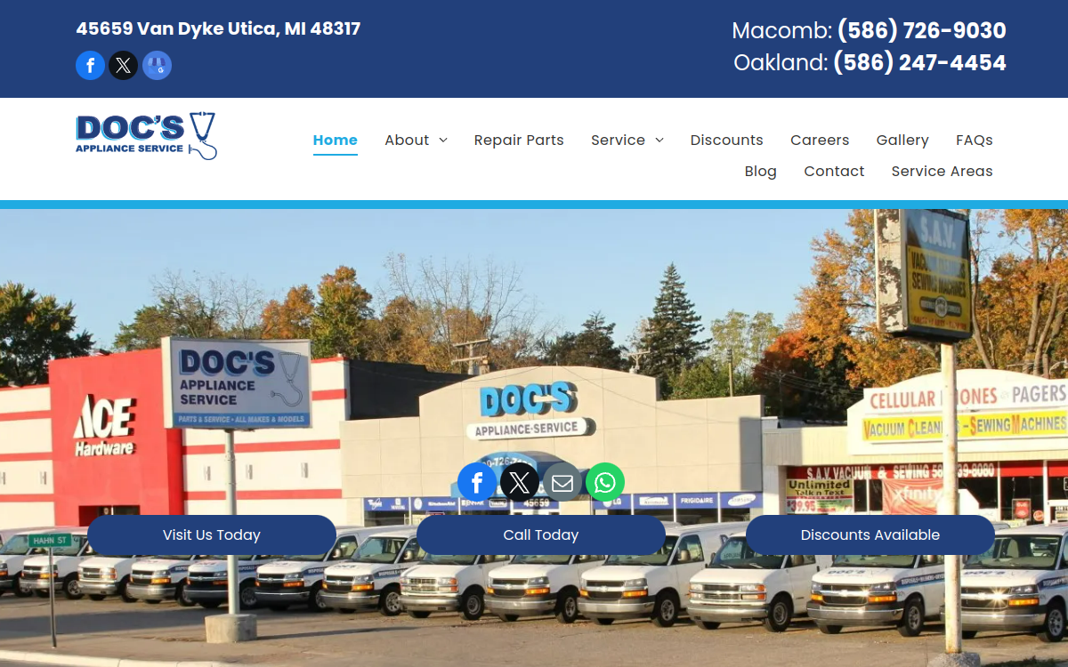 Doc's Appliance Service website screenshot