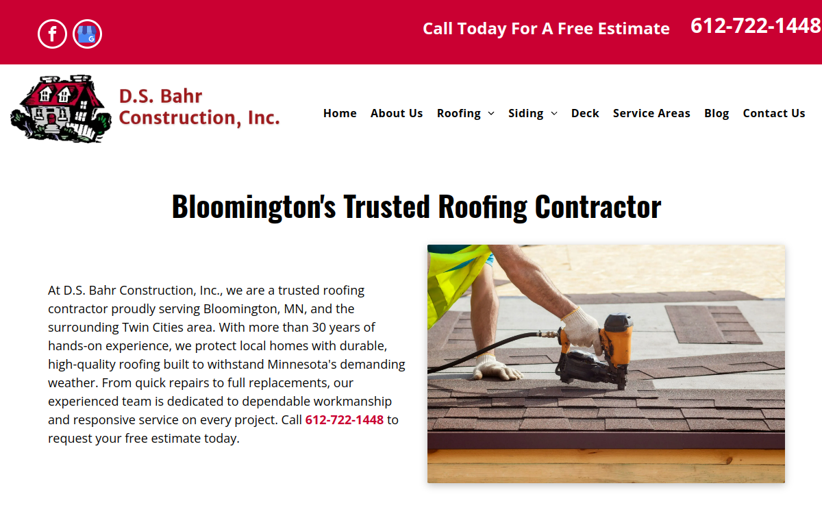 D.S. Bahr Construction, Inc. website screenshot