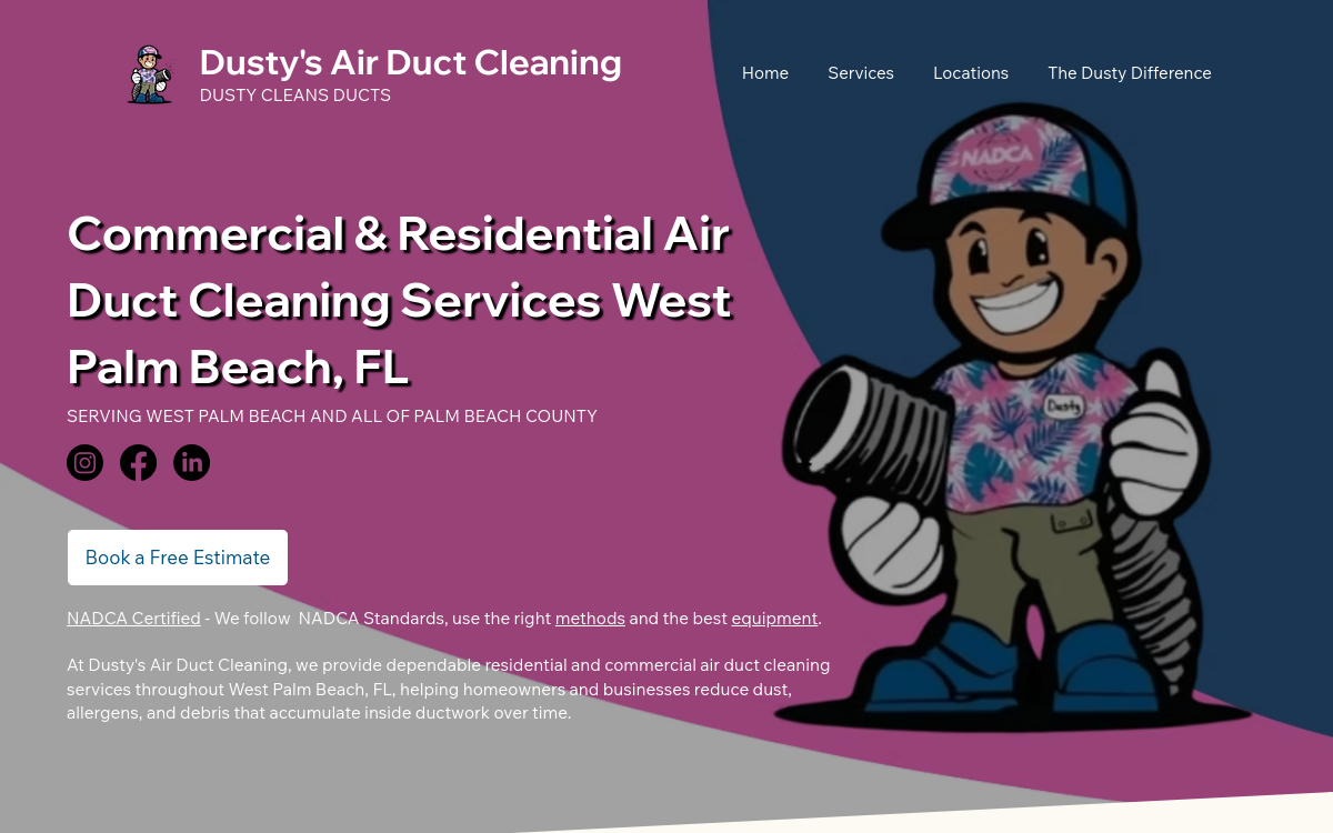 Dusty's Air Duct Cleaning website screenshot