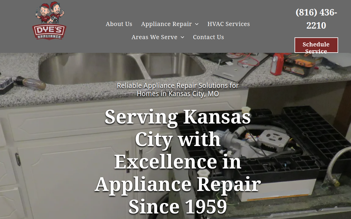 Dye's Appliance website screenshot