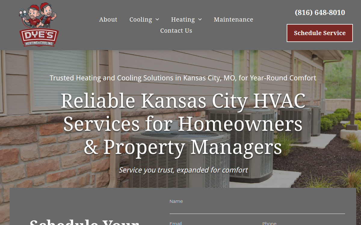 Dye's Heating & Cooling website screenshot