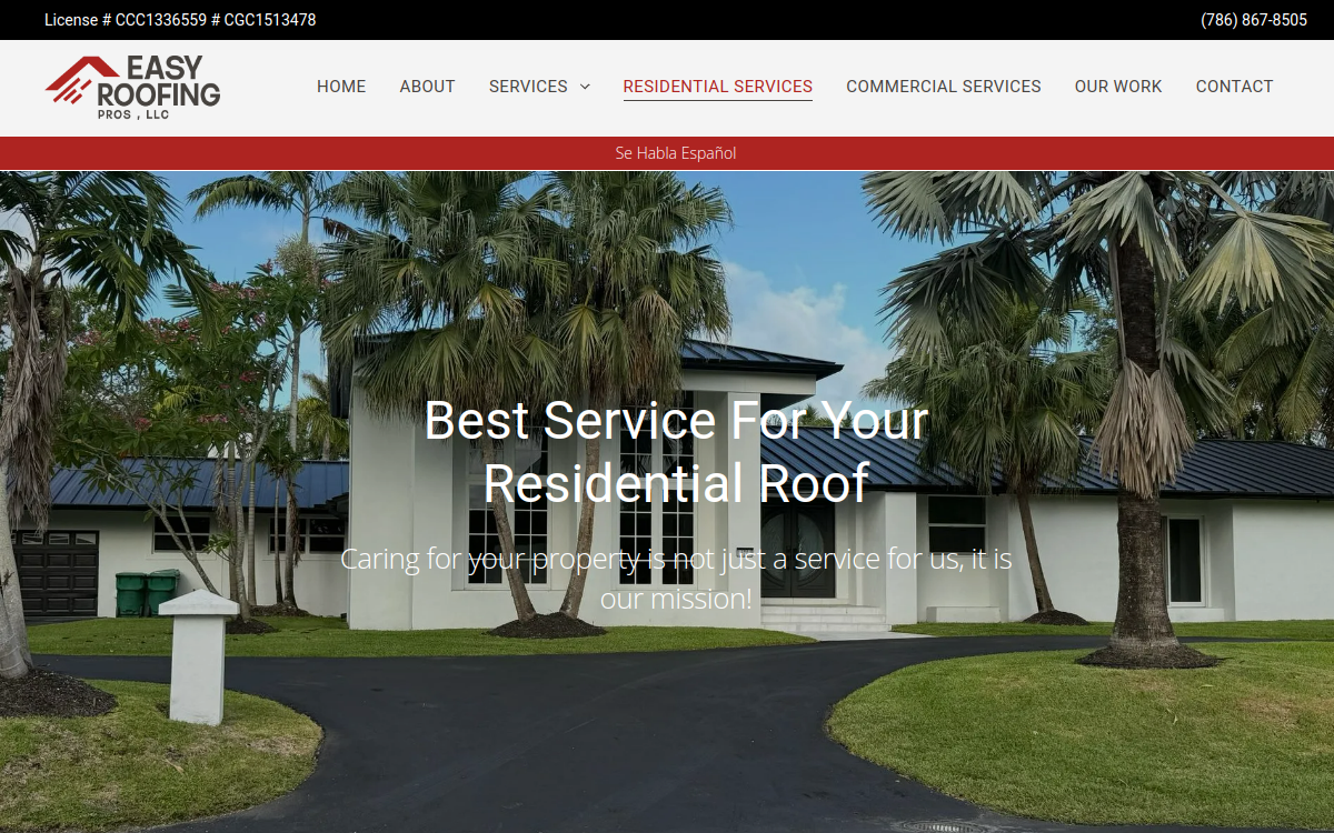 Easy Roofing Pros, LLC website screenshot