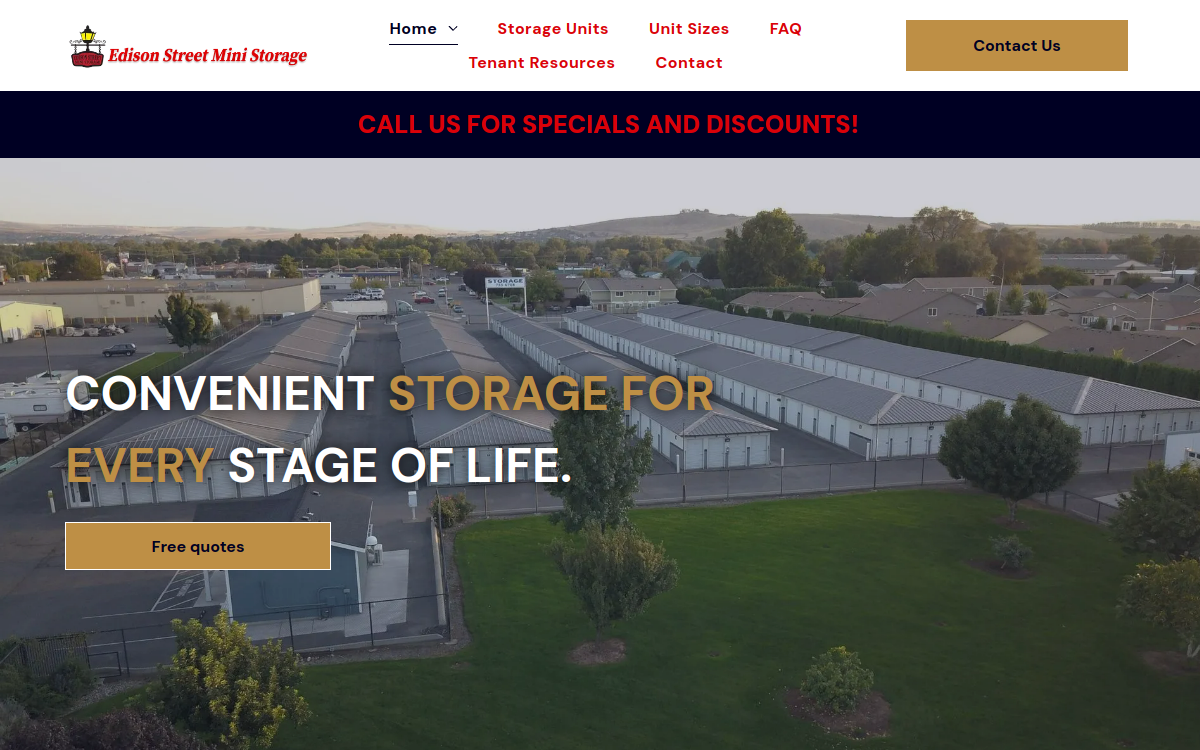 Edison St Mini Storage website screenshot