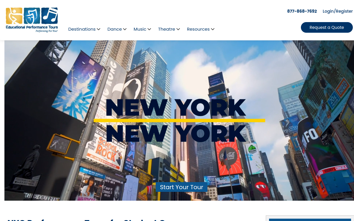 Educational Performance Tours website screenshot
