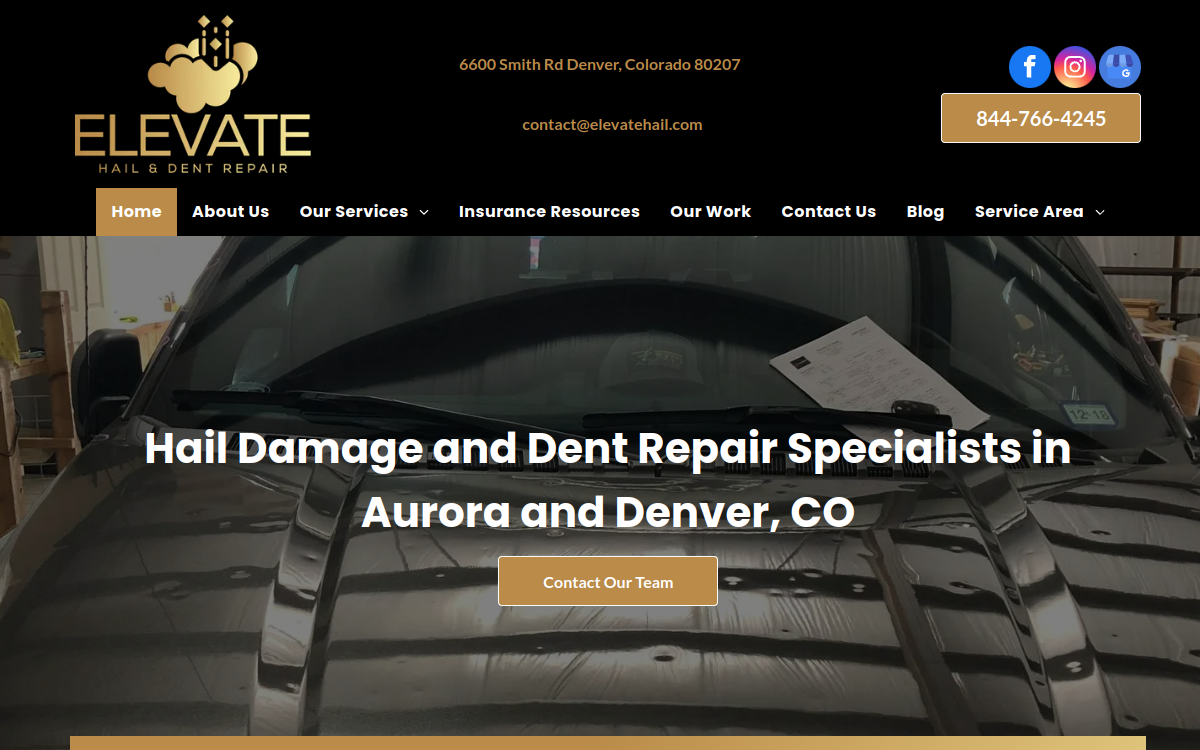 Elevate Hail & Dent Repair website screenshot