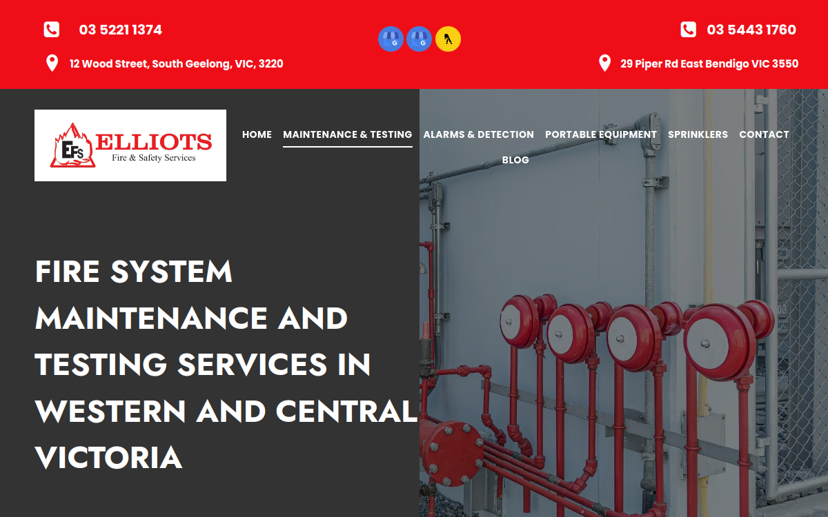 Elliots Fire & Safety Services website screenshot