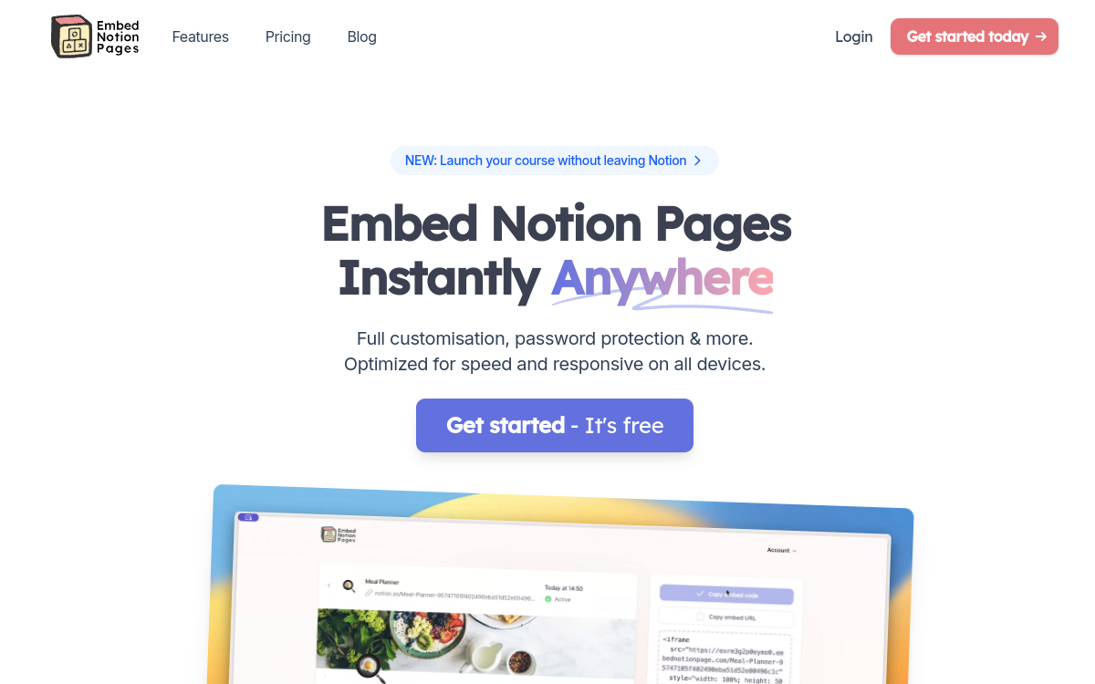 Capture du site Embed Notion Pages