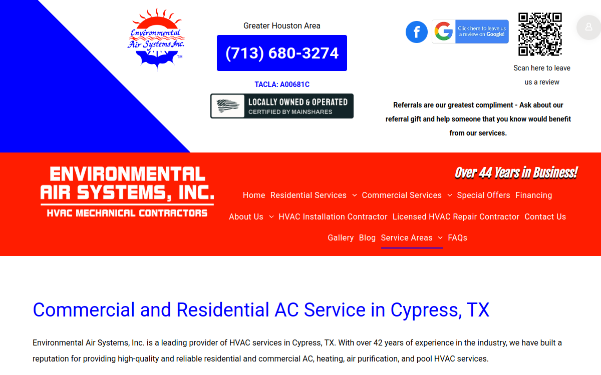 Environmental Air Systems Inc website screenshot