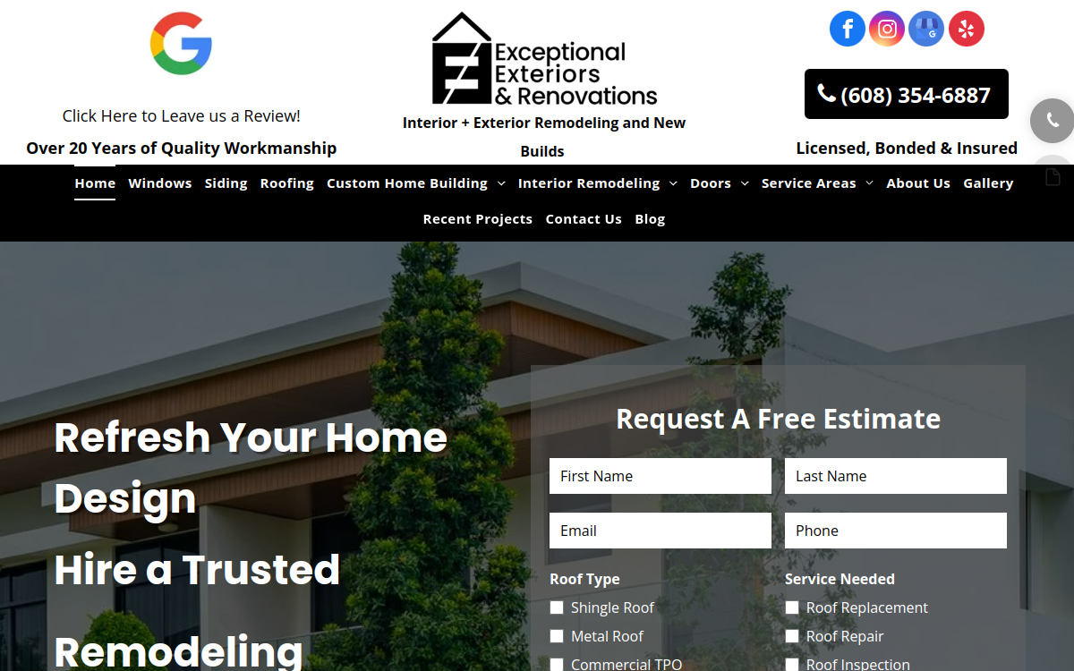 Exceptional Exteriors LLC website screenshot