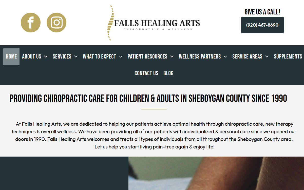 Falls Healing Arts website screenshot