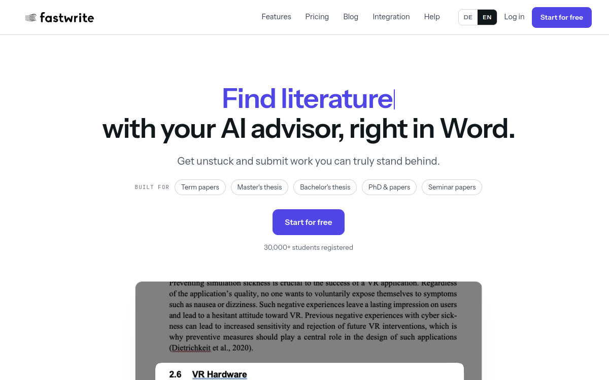 Capture du site fastwrite.io