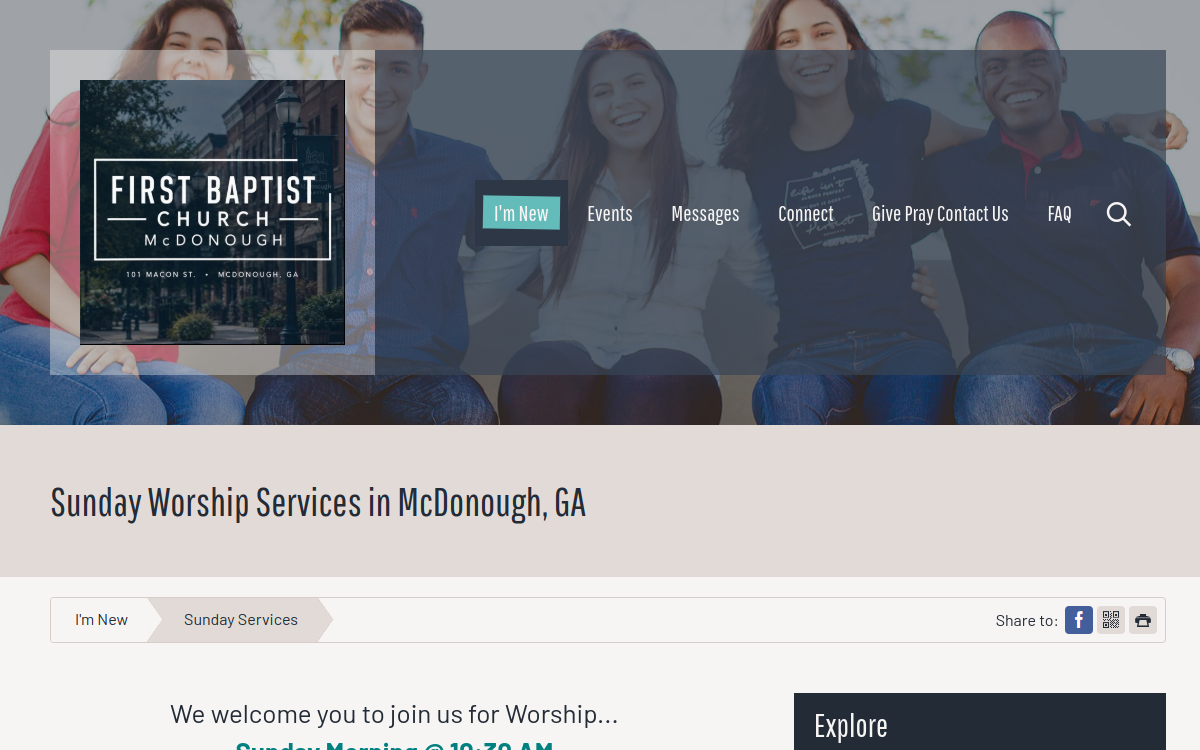 First Baptist Church of McDonough website screenshot