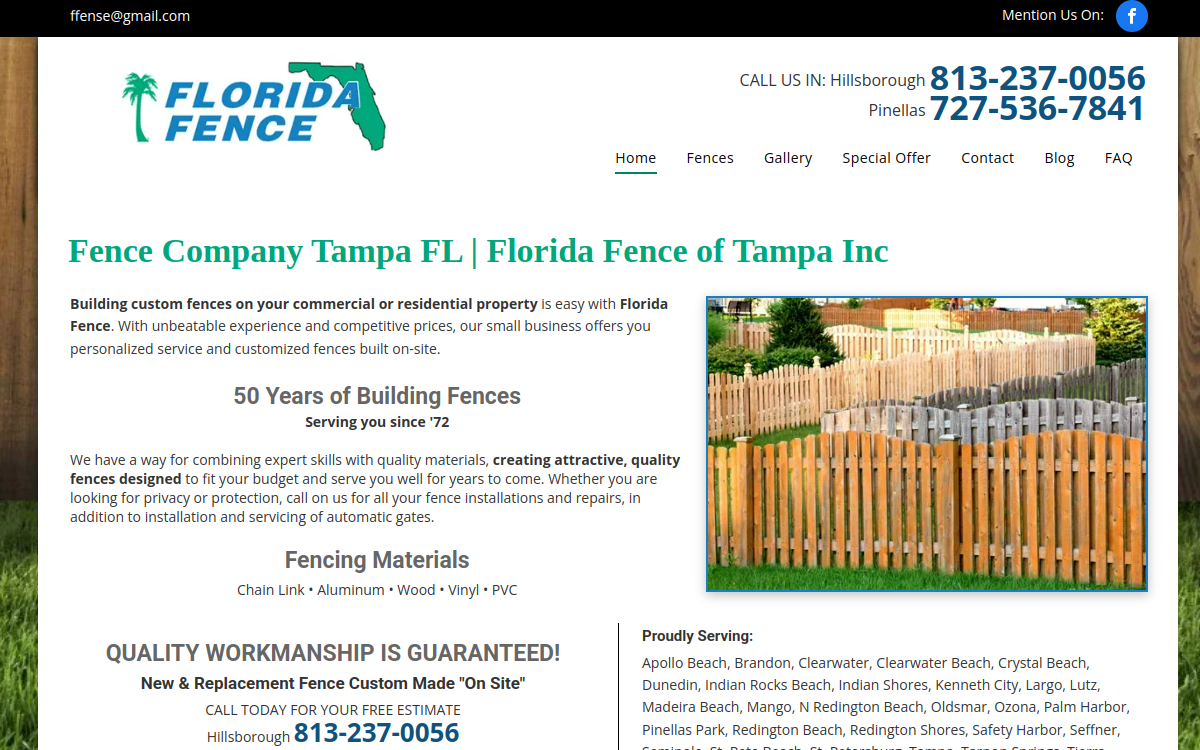 Florida Fence of Tampa Inc website screenshot