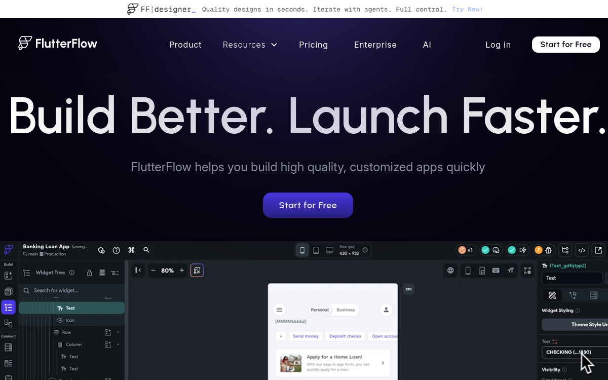 FlutterFlow website preview