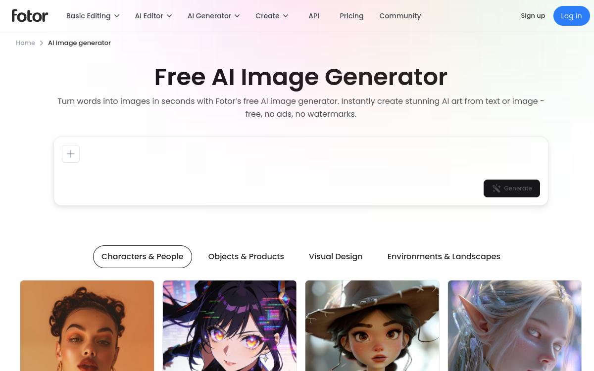 Fotor AI website preview