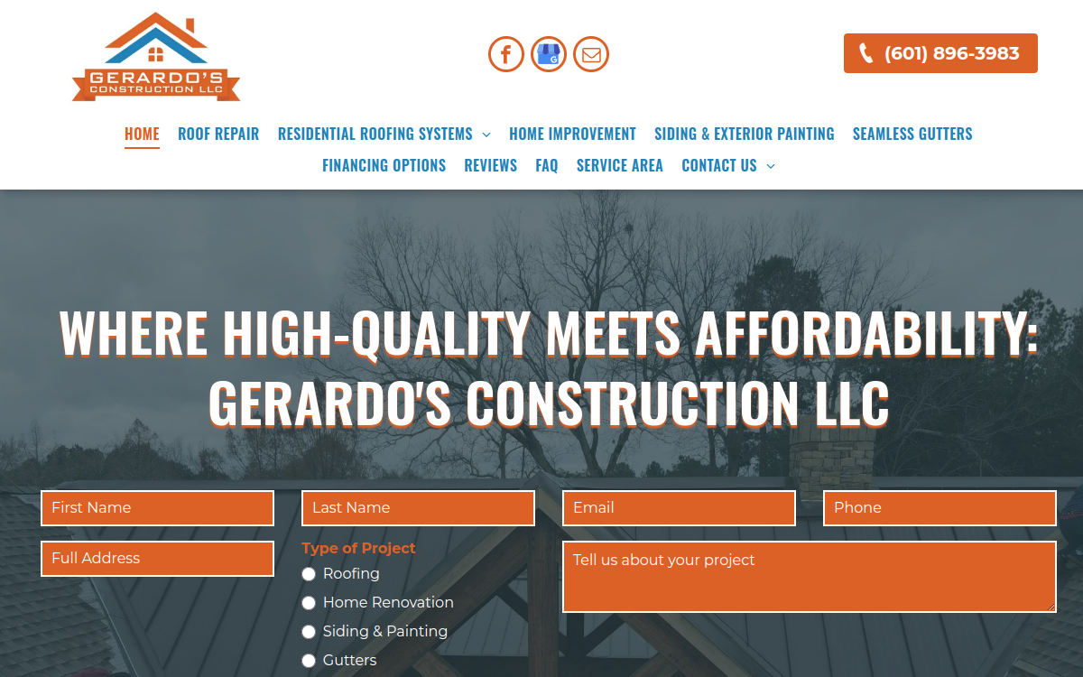 Gerardo's Construction LLC website screenshot