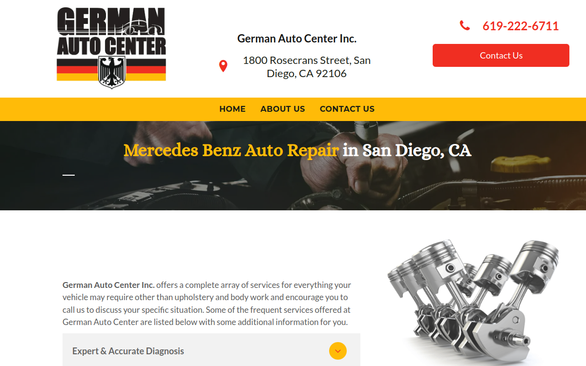 German Auto Center Inc. website screenshot