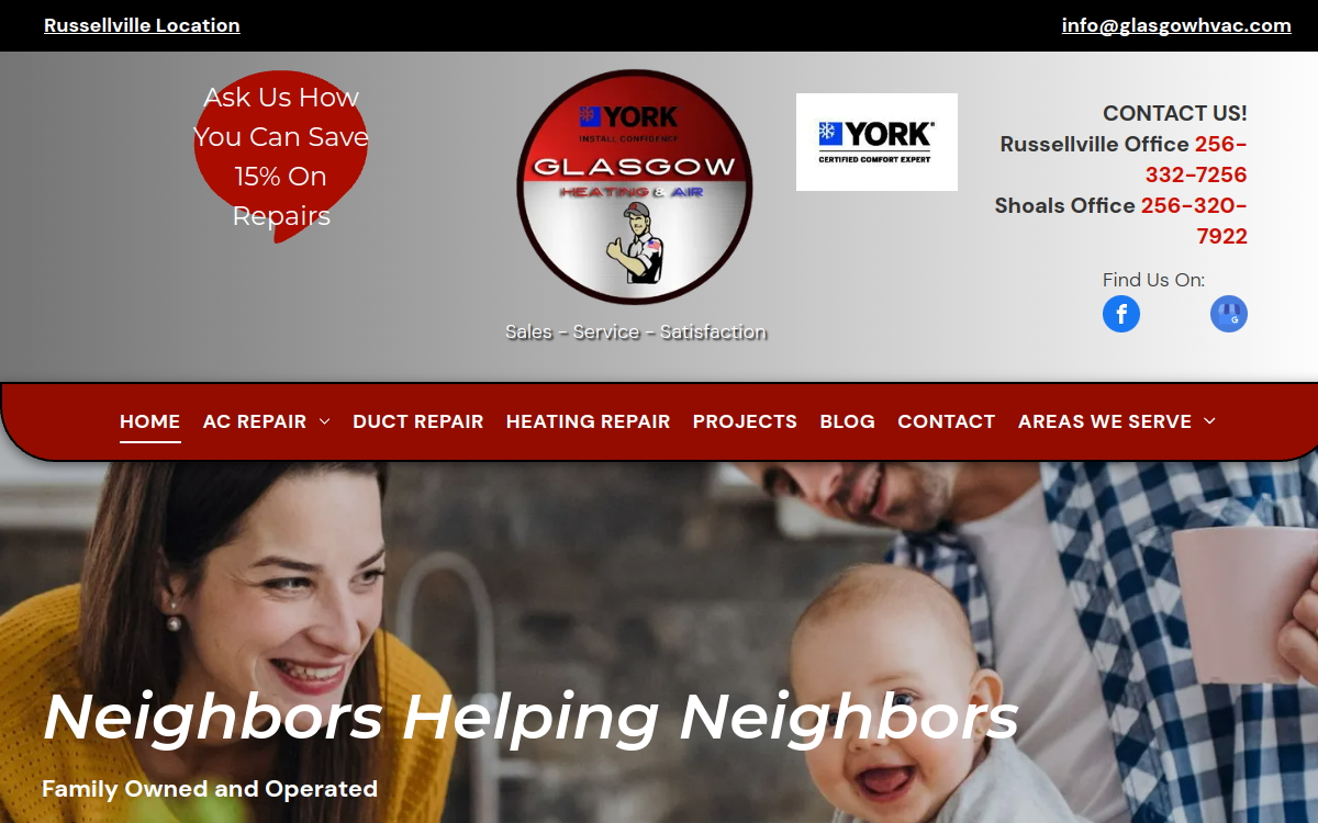 Glasgow Heating & Air Conditioning, Inc website screenshot