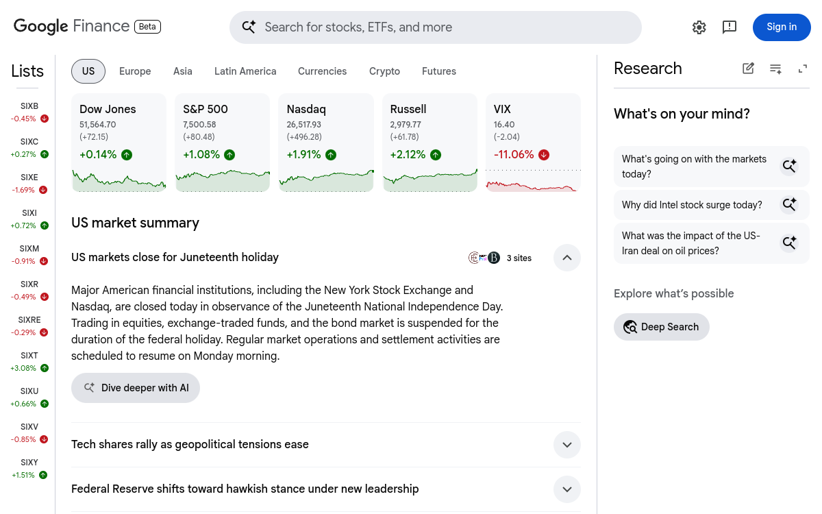 Screenshot von Google Finance AI