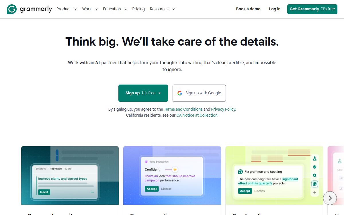 Grammarly website preview