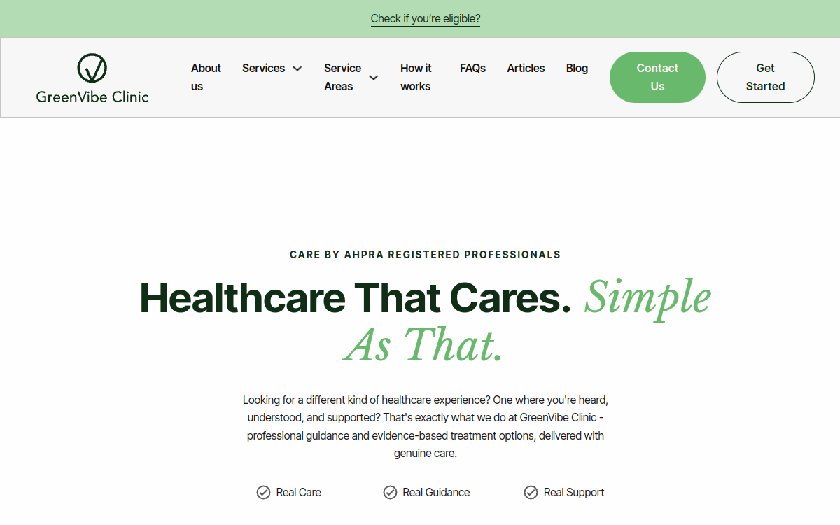 GreenVibe Clinic website screenshot
