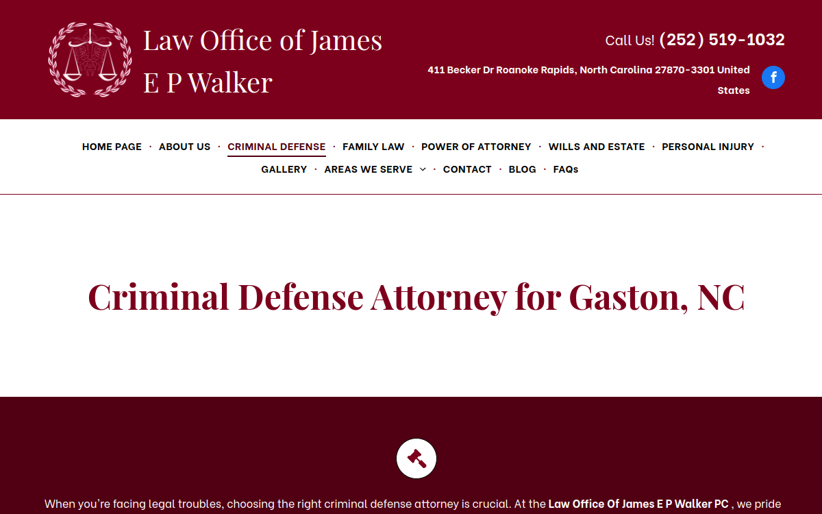 Law Office Of James E P Walker PC website screenshot