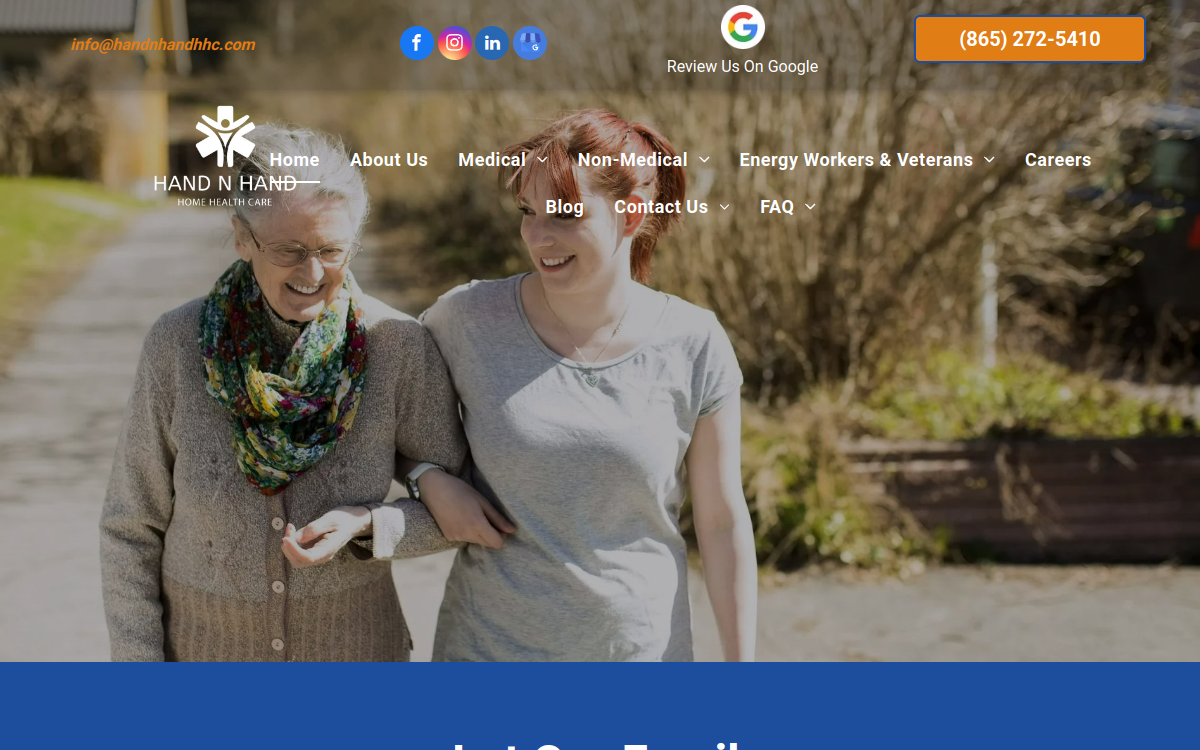 Hand n Hand Home Healthcare website screenshot