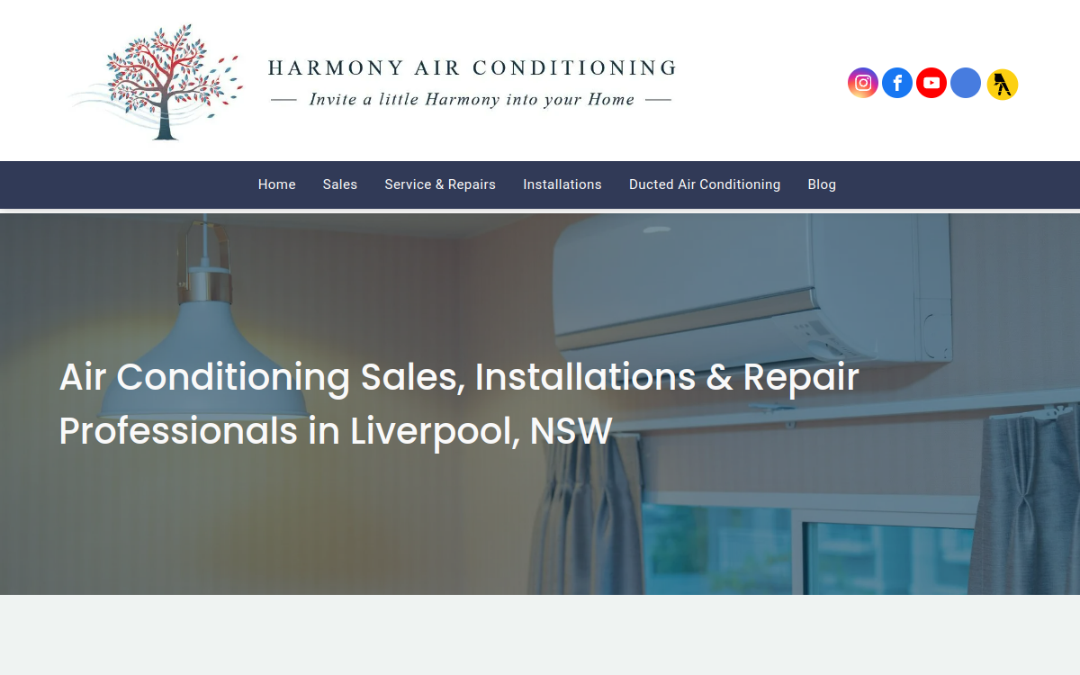 Harmony Air Conditioning website screenshot