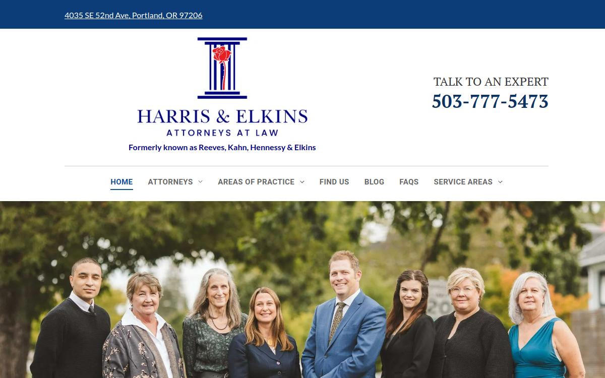 Harris & Elkins (formerly Reeves Kahn Hennessy & Elkins) website screenshot