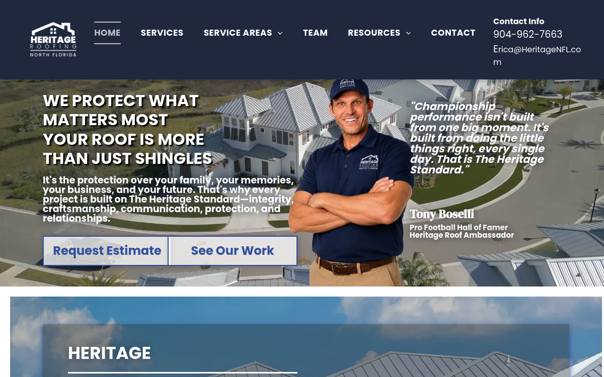 Heritage Roofing of North Florida website screenshot