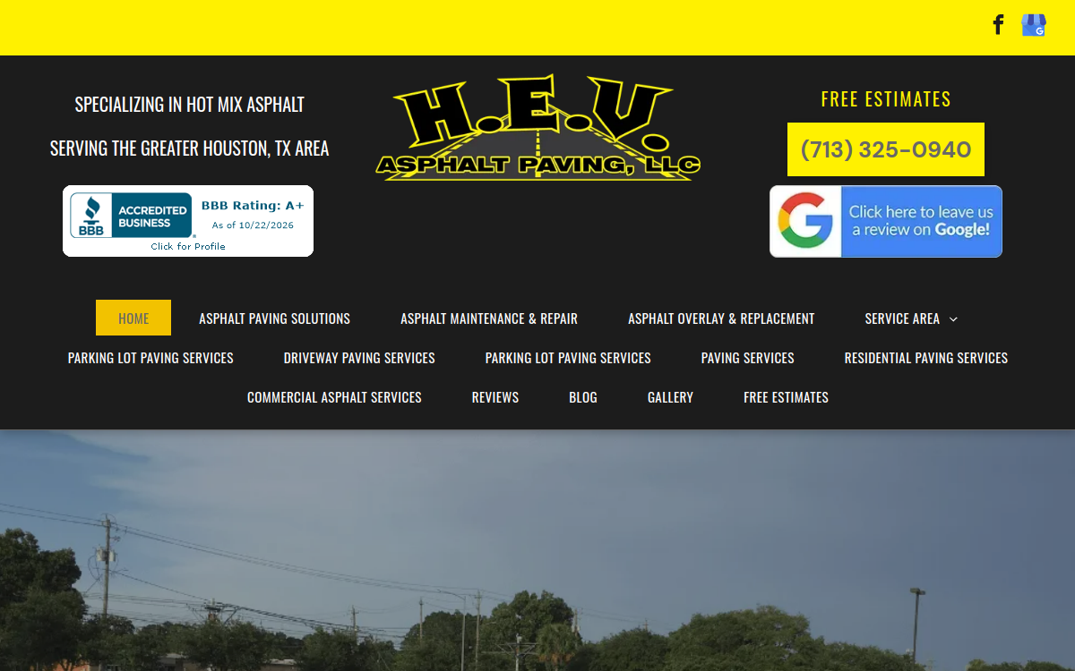 HEV Asphalt Paving, LLC website screenshot