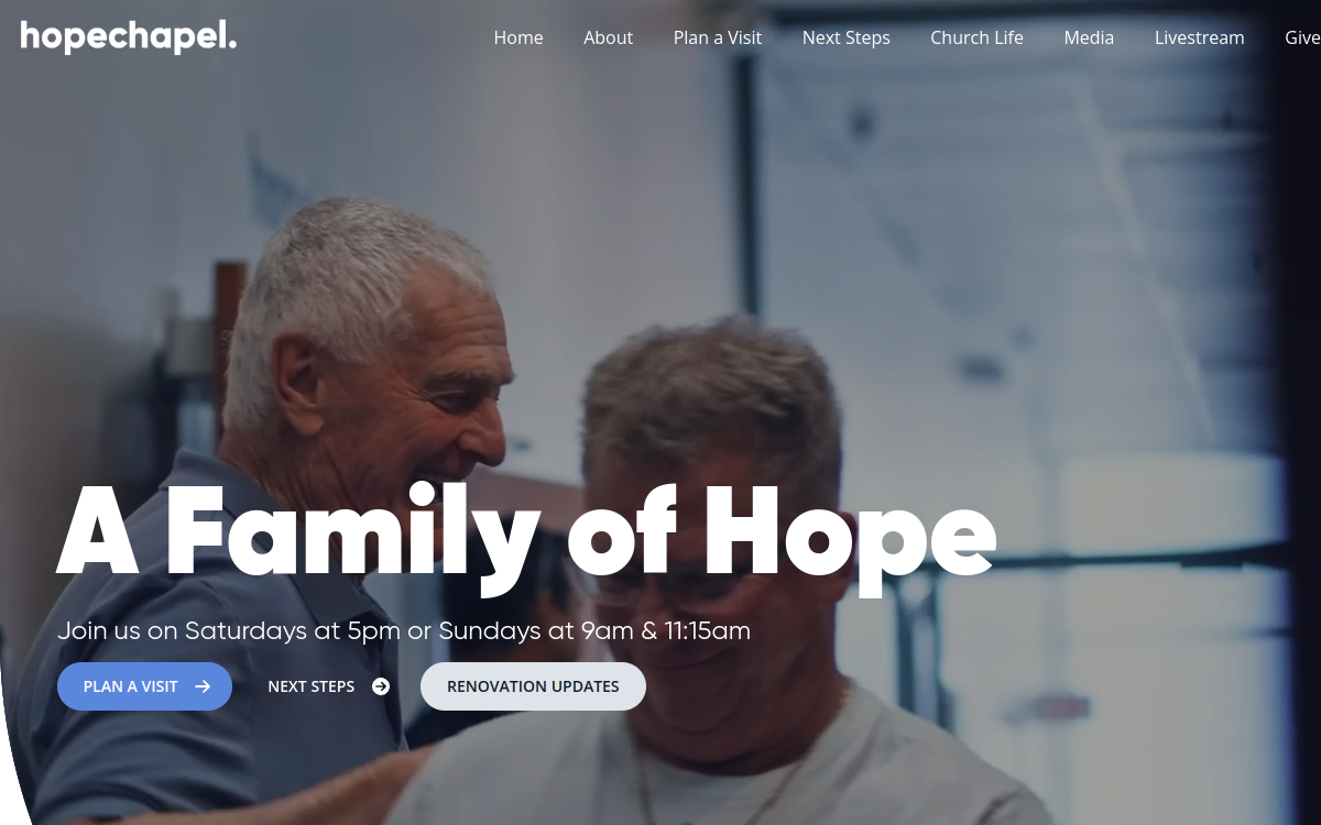 Hope Chapel Christian Church website screenshot