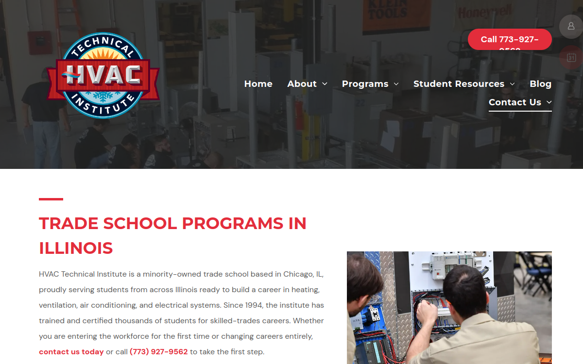 HVAC Technical Institute website screenshot