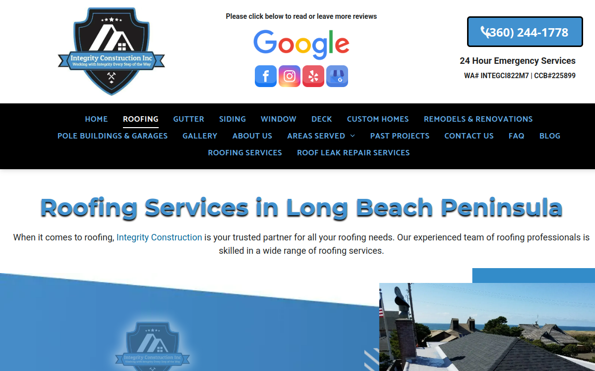 Integrity Construction Inc website screenshot