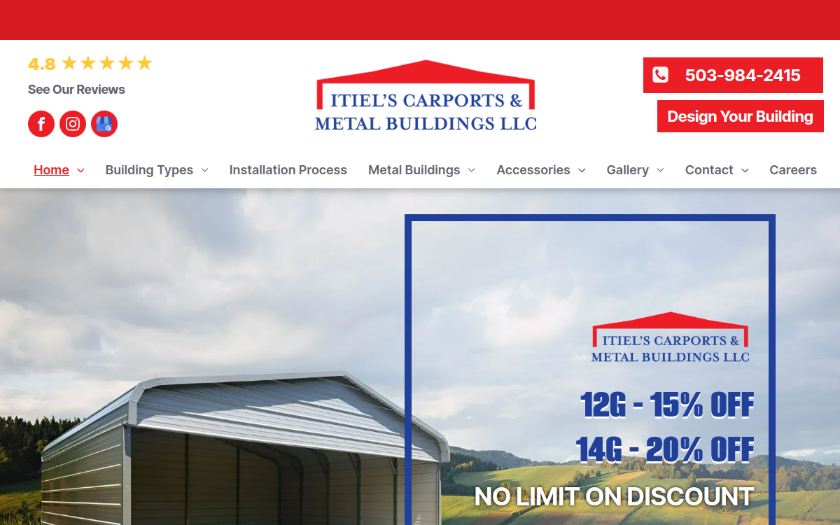 Itiel's Carports & Metal Buildings LLC website screenshot