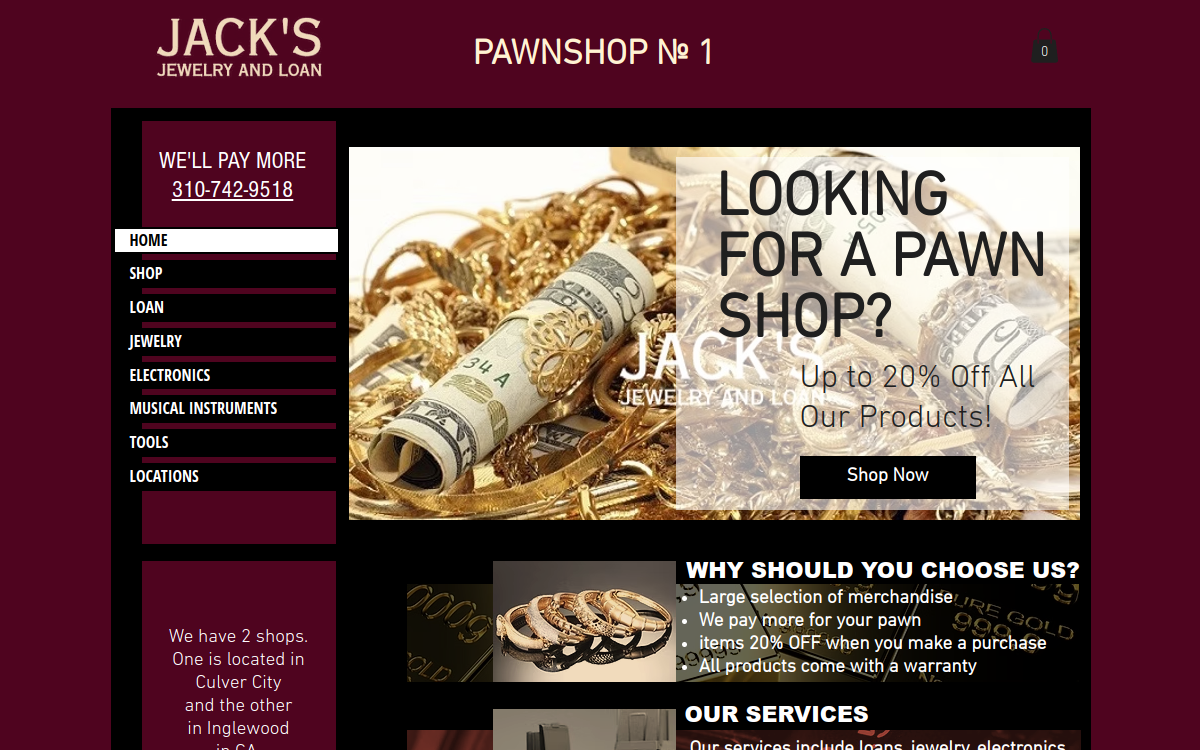 Jack's Jewlery and Loan website screenshot