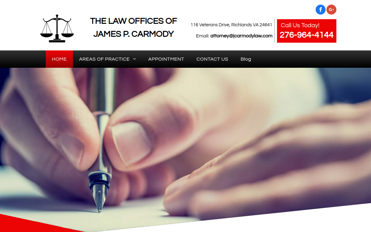 The Law Office of James P. Carmody website screenshot