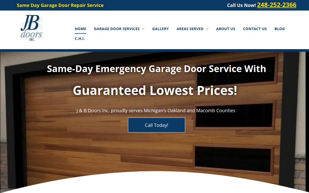 J & B Doors website screenshot