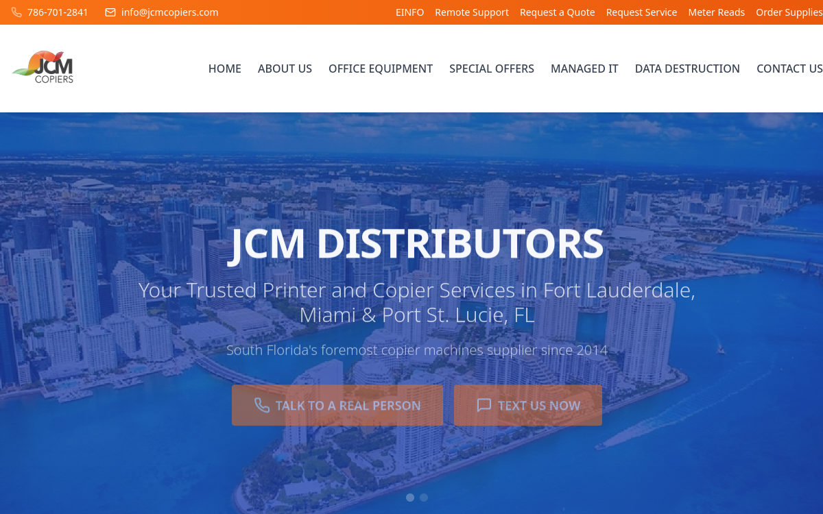 JCM Distributors website screenshot